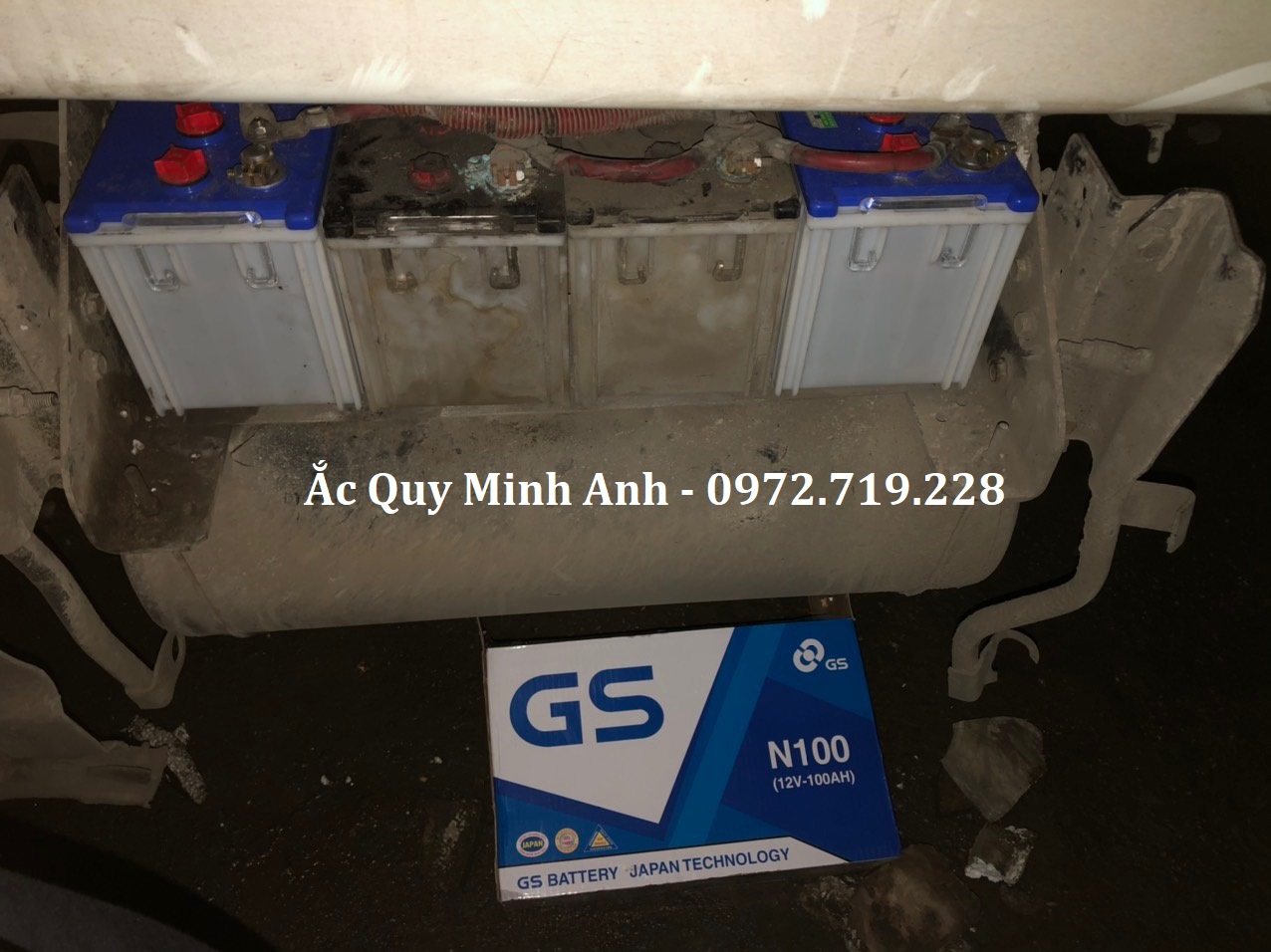Thay ắc quy GS N100 cho xe conterner tại Ắc Quy Minh Anh Thay ắc quy GS N100 cho xe conterner tại Ắc Quy Minh Anh